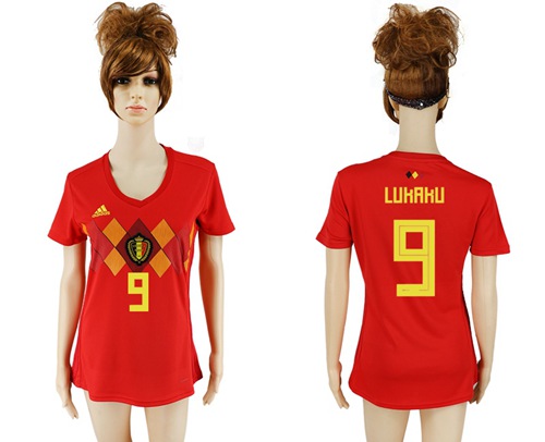 Women's Belgium #9 Lukaku Red Home Soccer Country Jersey - Click Image to Close